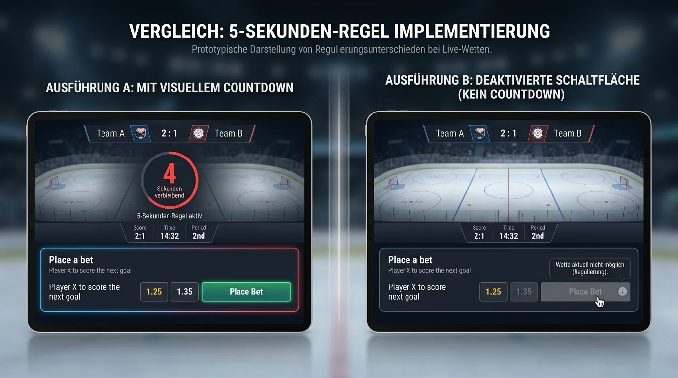 Unterschiedliche Anbieterlösungen 5-Sekunden-Regelung Live-Eishockey-Wetten Vergleich