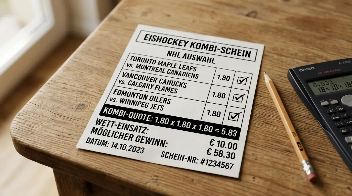 Eishockey Kombischein mit drei Legs und multiplizierter Gesamtquote beim deutschen Wettanbieter