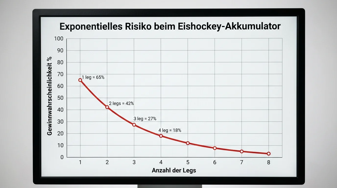 Risikokurve beim Eishockey-Akkumulator — exponentielle Abnahme der Gewinnwahrscheinlichkeit mit mehr Legs
