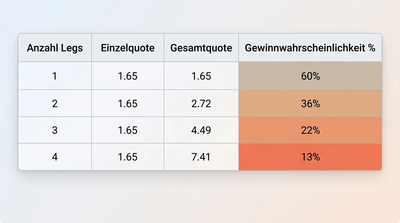 Gewinnwahrscheinlichkeit bei Eishockey-Akkumulatoren mit unterschiedlicher Leg-Anzahl im direkten Vergleich