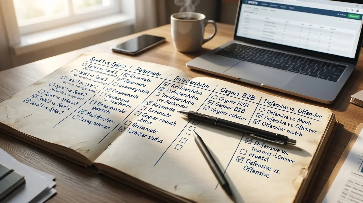 Checkliste für Back-to-Back-Faktoren bei Eishockey-Kombiwetten, Analyse vor dem Wettschein