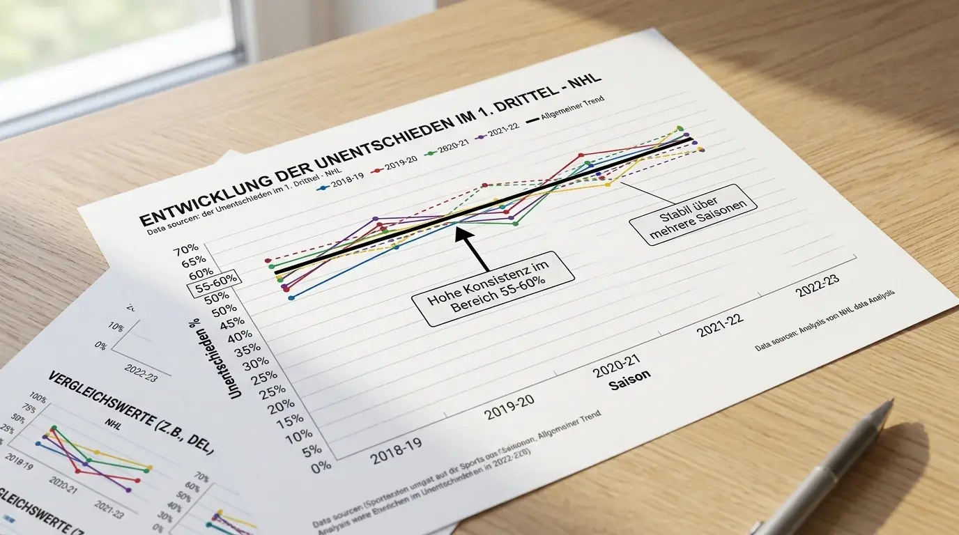 Grafik des ersten Drittel Unentschieden Musters im NHL und DEL als Grundlage für Kombiwetten-Strategie