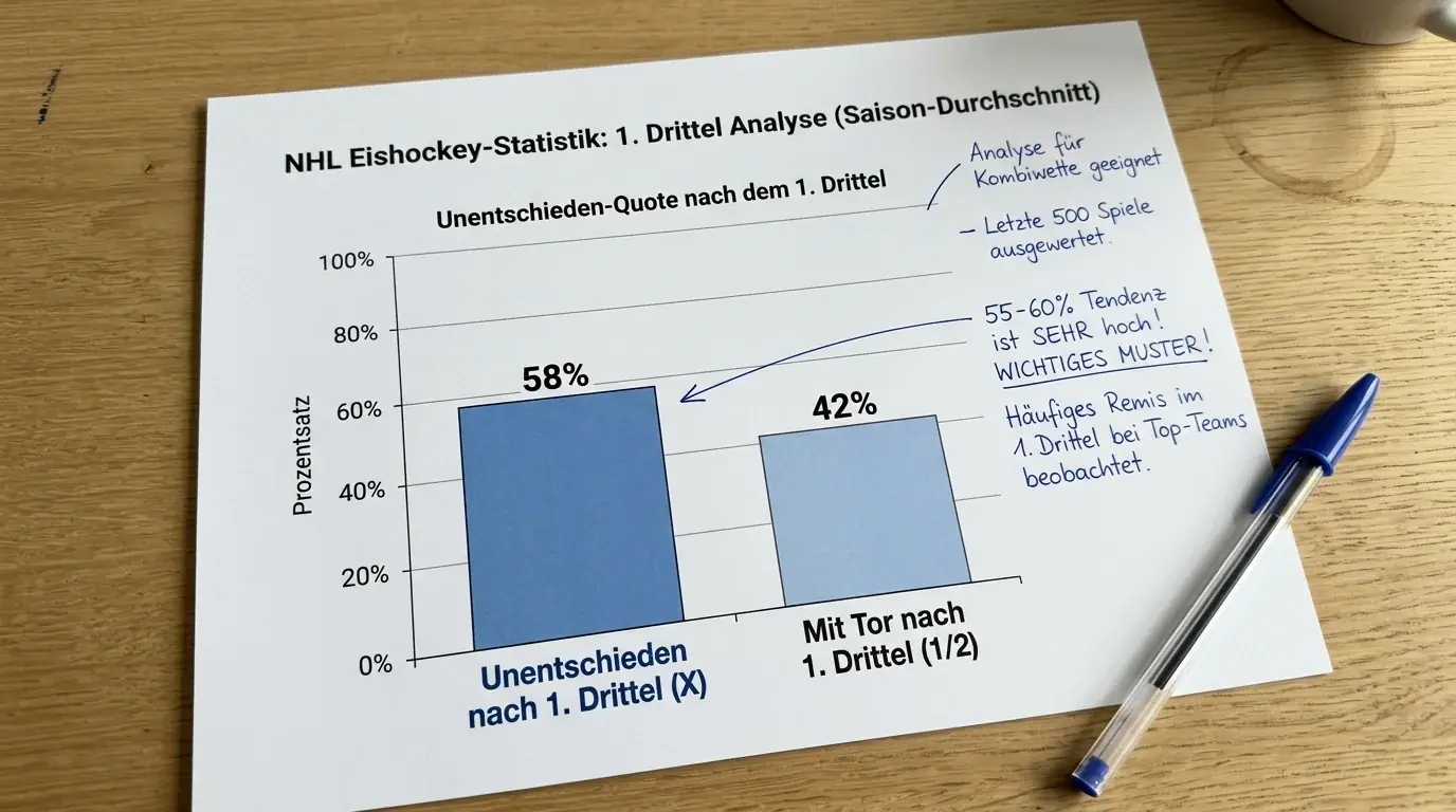 Statistik-Grafik zum Erste-Drittel-Unentschieden-Muster in der NHL, 55-60 Prozent ausgeglichene Starts