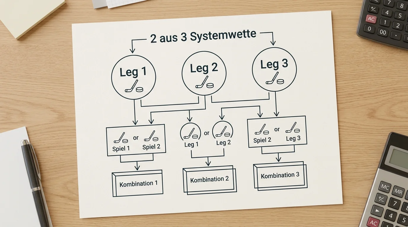 Systemwette 2 aus 3 beim Eishockey erklärt: Teilgewinn bei zwei von drei richtigen Picks mit Beispielrechnung