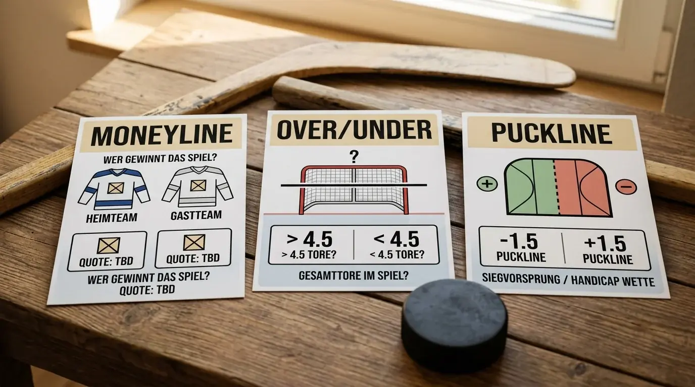 Vergleich der Eishockey-Wettarten Moneyline, Over/Under und Puckline für Kombiwetten-Selektion