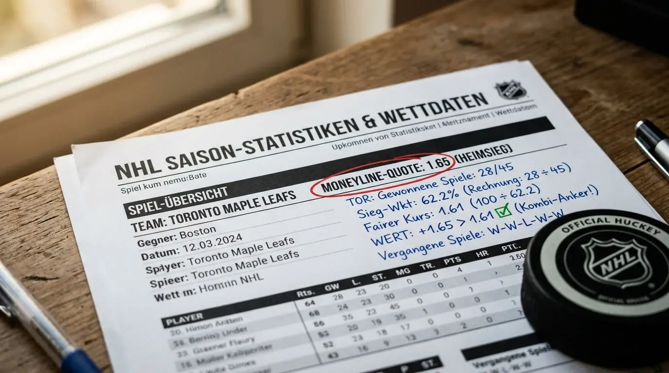 Moneyline als Kombi-Anker im Eishockey: Gewinnrate NHL-Favoriten und typische Quoten im Vergleich