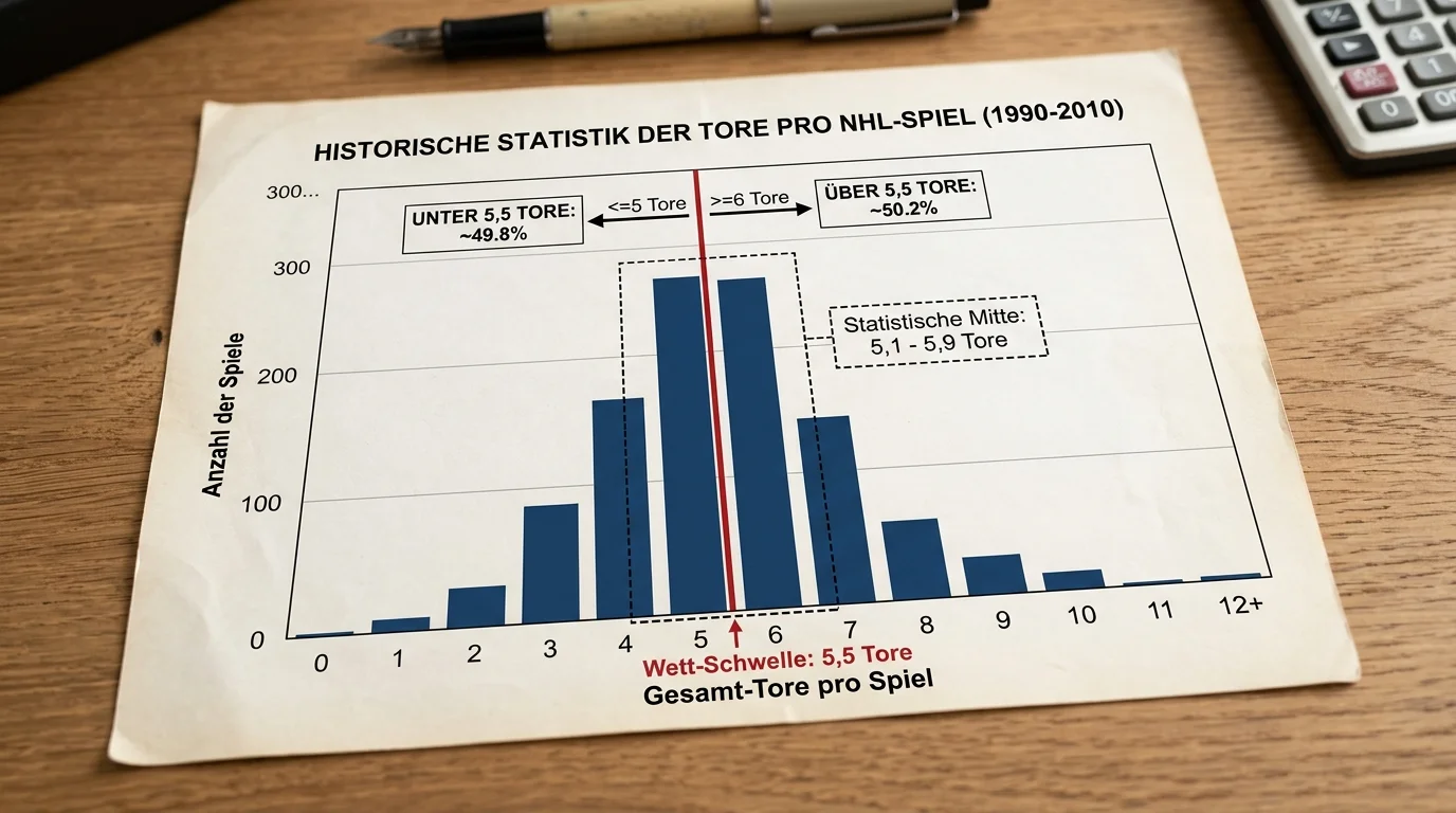 Statistik zur Torverteilung in NHL-Spielen und Relevanz der 5,5-Tore-Linie für Eishockey Kombiwetten