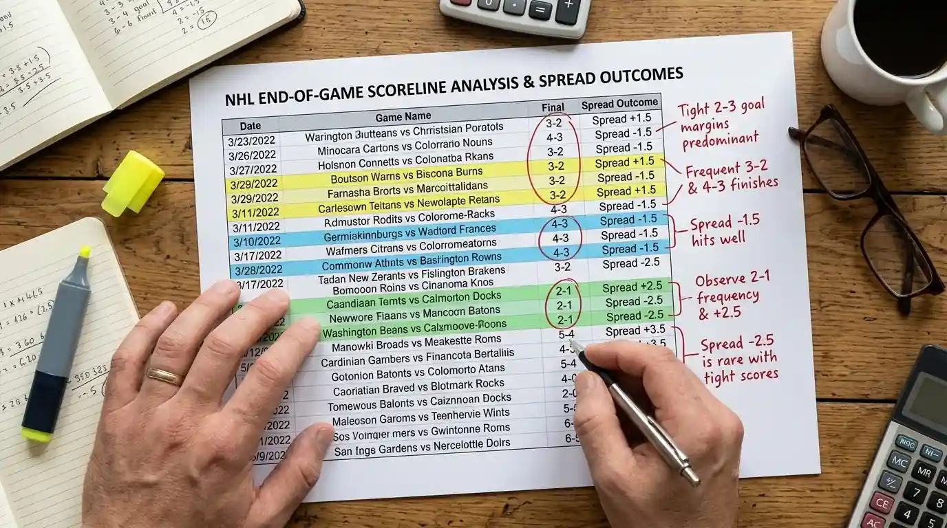 NHL-Spielstatistik mit engen Spielergebnissen, Spread-Analyse für Puckline-Kombiwetten