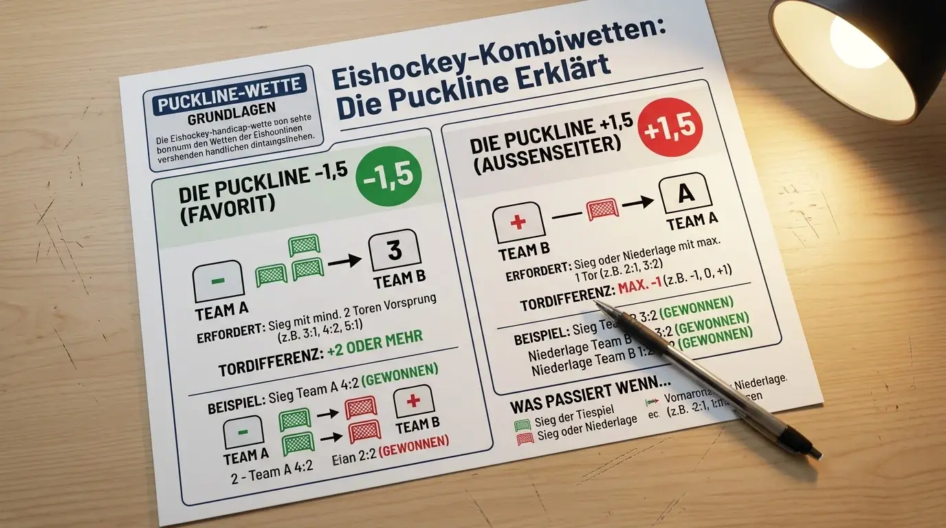 Erklärung der Puckline -1.5 und +1.5 bei Eishockey-Wetten, Handicap-Markt im Überblick
