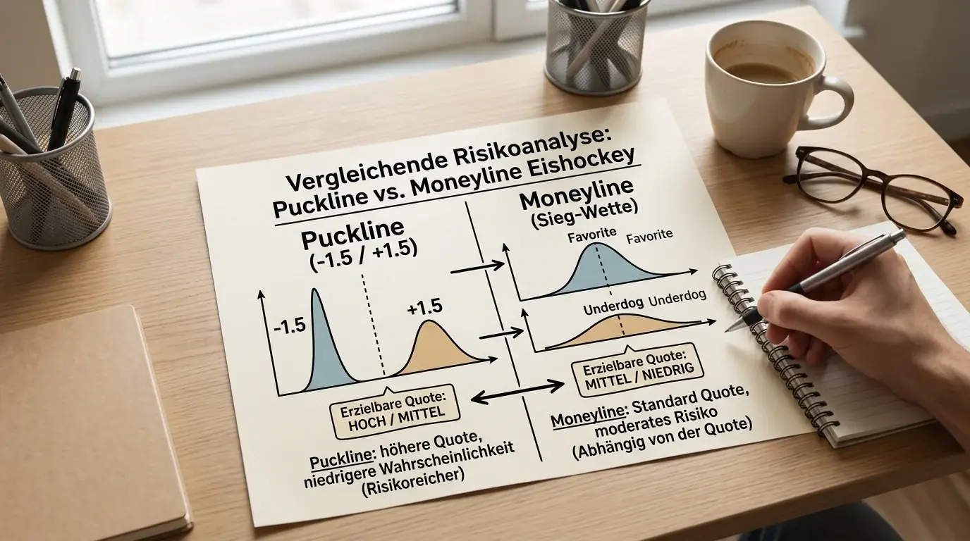 Risikoprofil-Vergleich Puckline vs. Moneyline in Eishockey-Kombiwetten, Quotenanalyse