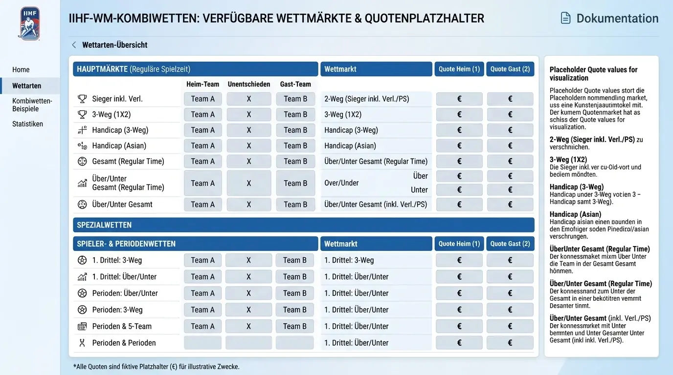 Verfügbare Wetmärkte bei der IIHF WM für Eishockey Kombiwetten — Übersicht