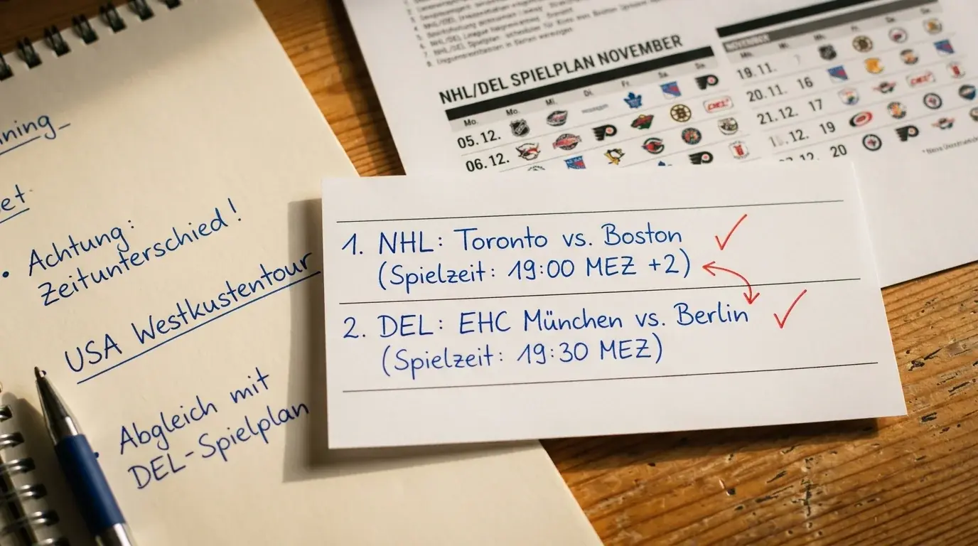 Gemischte NHL-DEL-Kombiwette: Zeitzonenplanung und Selektion von unabhängigen Legs aus beiden Ligen