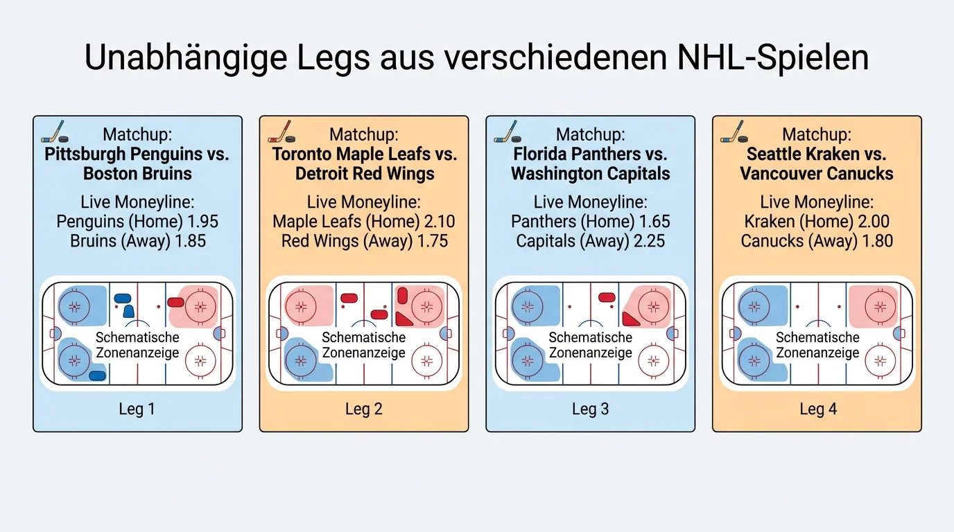 Marktauswahl für NHL-Kombiwetten — unabhängige Legs aus verschiedenen Spielen und Ligen für echte Diversifikation