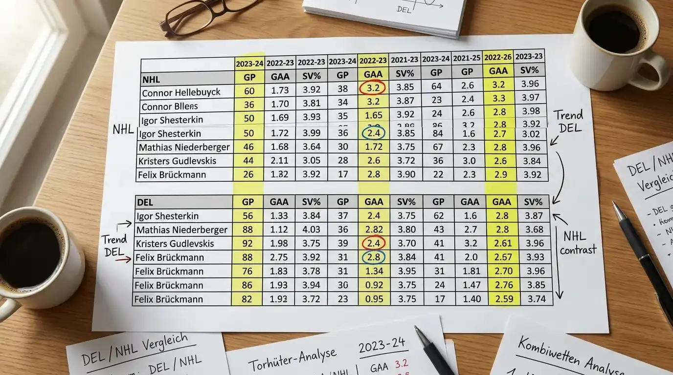 GAA-Statistik-Vergleich verschiedener Torhüter in NHL und DEL, Analyse für Over/Under-Kombiwetten