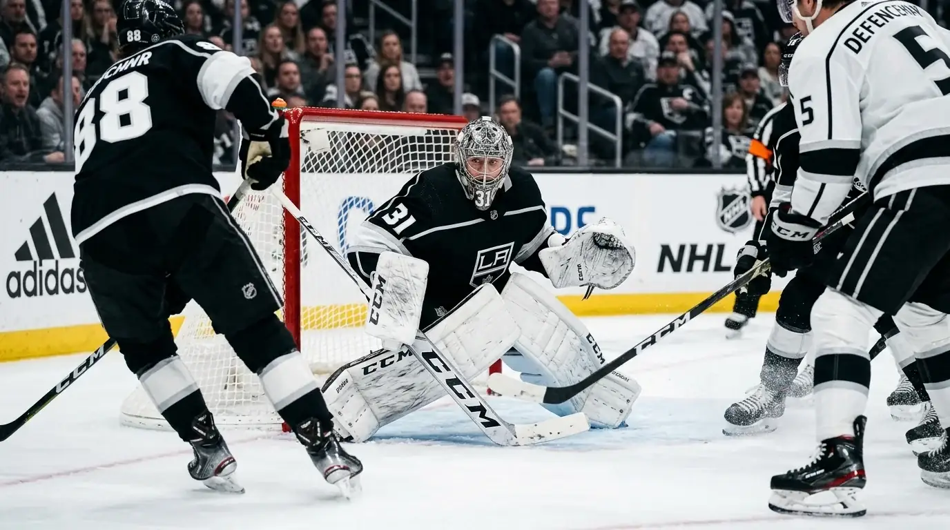 NHL-Torhüter in Aktion vor dem eigenen Tor, Save-Percentage-Analyse für Eishockey-Kombiwetten