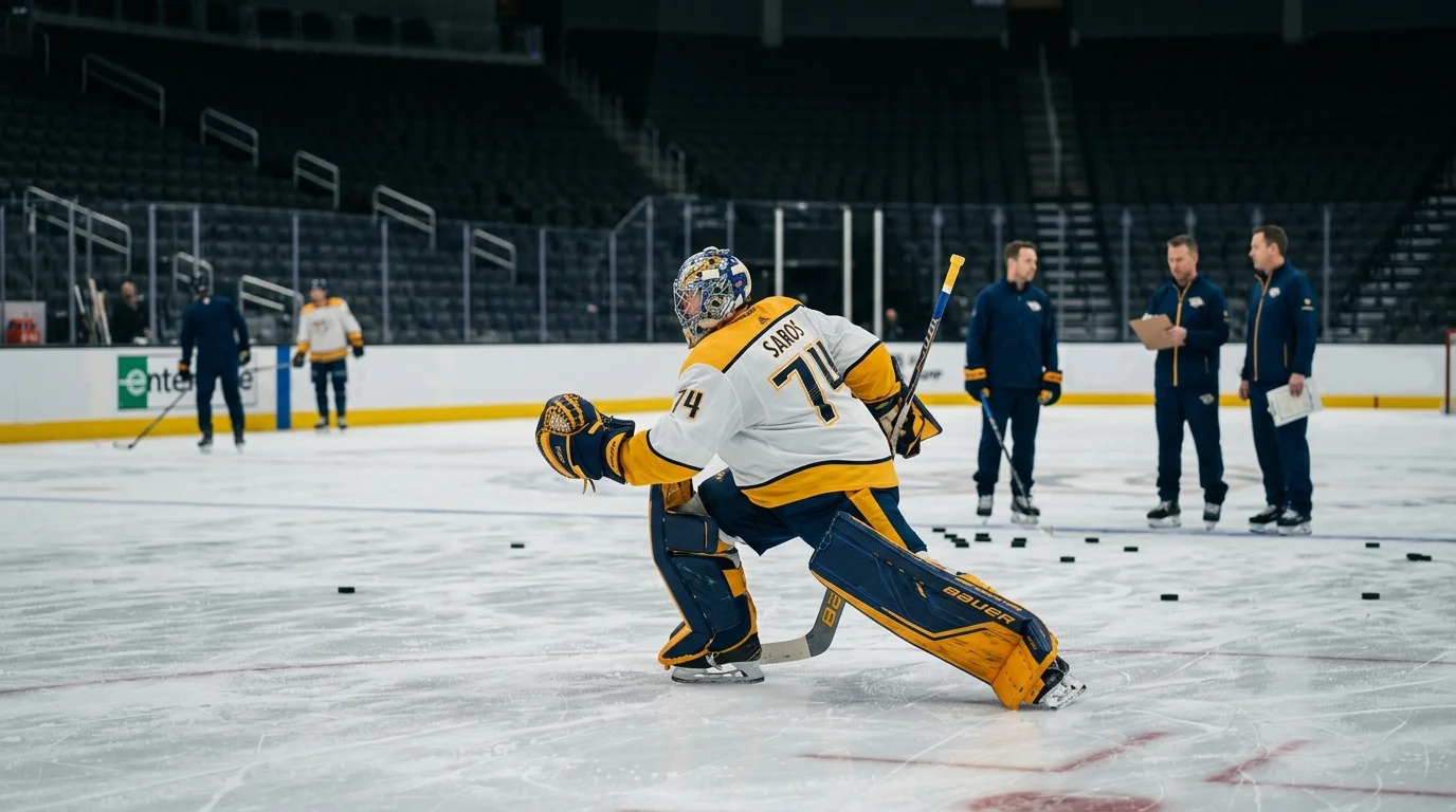 Torhüter im Aufwärmen vor NHL-Spiel, Starter-Bestätigung vor Kombiwette prüfen